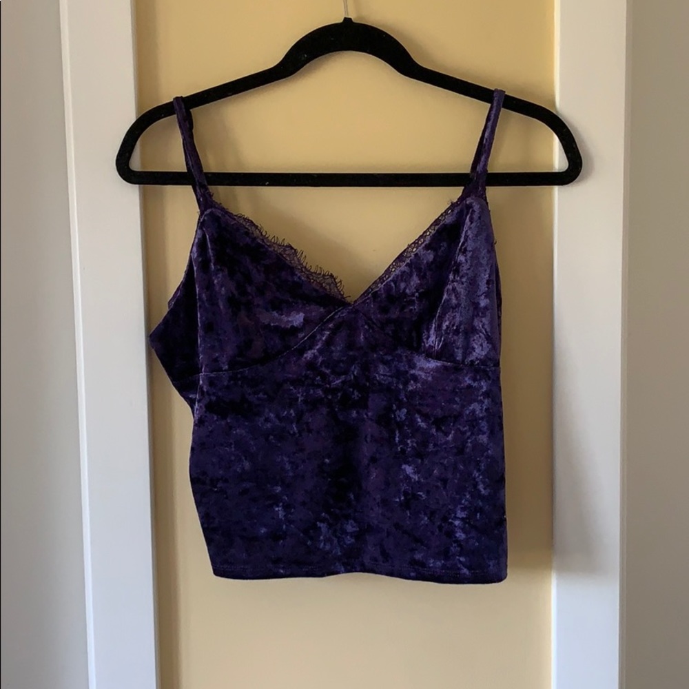 crushed velvet lace trim crop cami